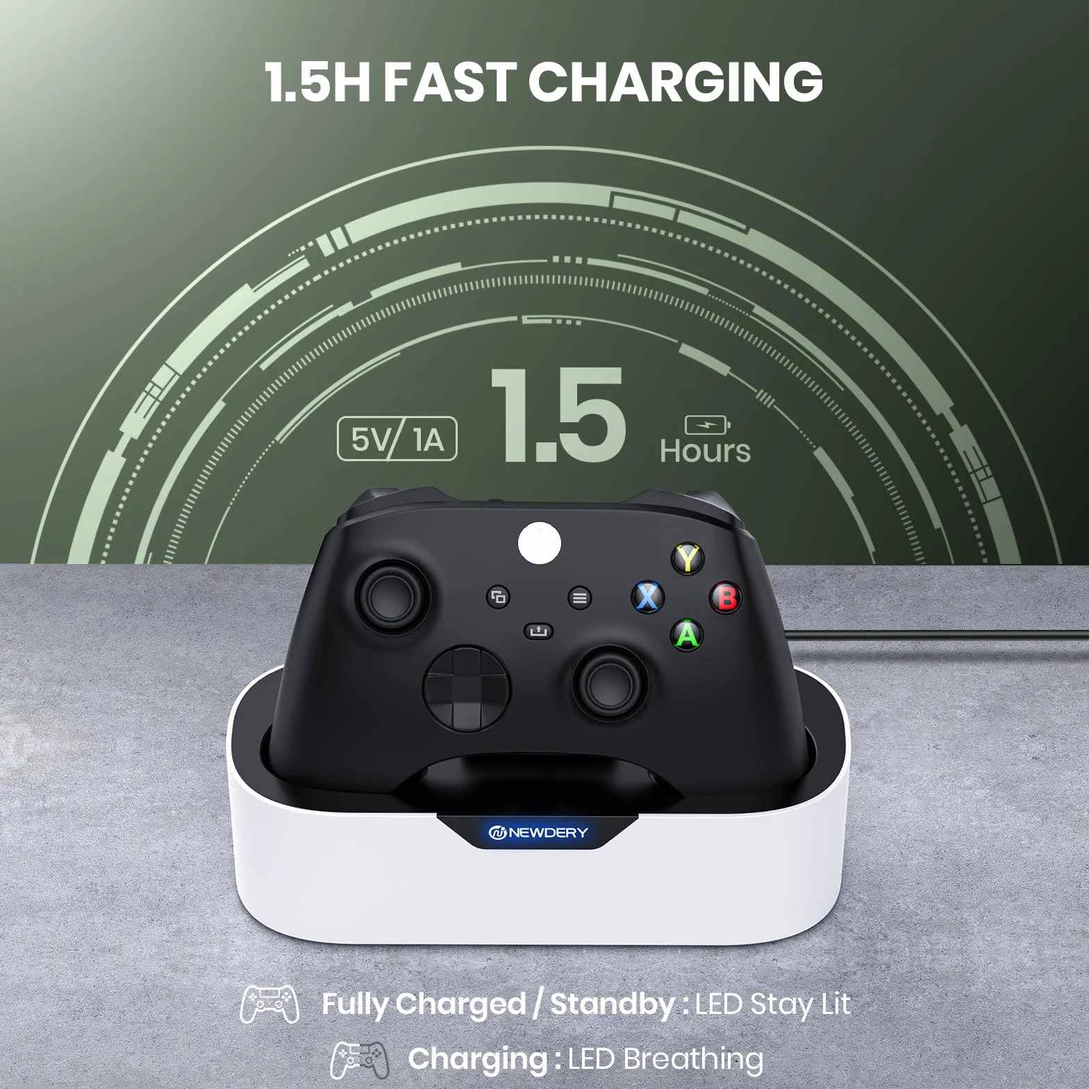 NEWDERY Solo Charger Station per controller wireless Xbox, dock di ricarica rapida, supporto di ricarica singolo per controller Xbox One/serie X|S