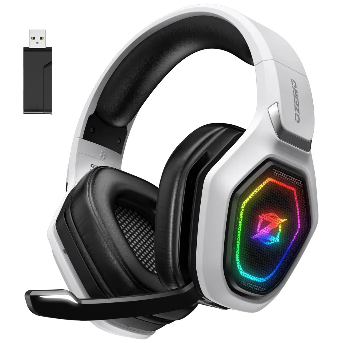 Cuffie Gaming Wireless Ozeino 2,4GHz+Bluetooth 5.3 per PC/PS5/PS4, Microfono 7.1, Bassa Latenza, 30+ Ore