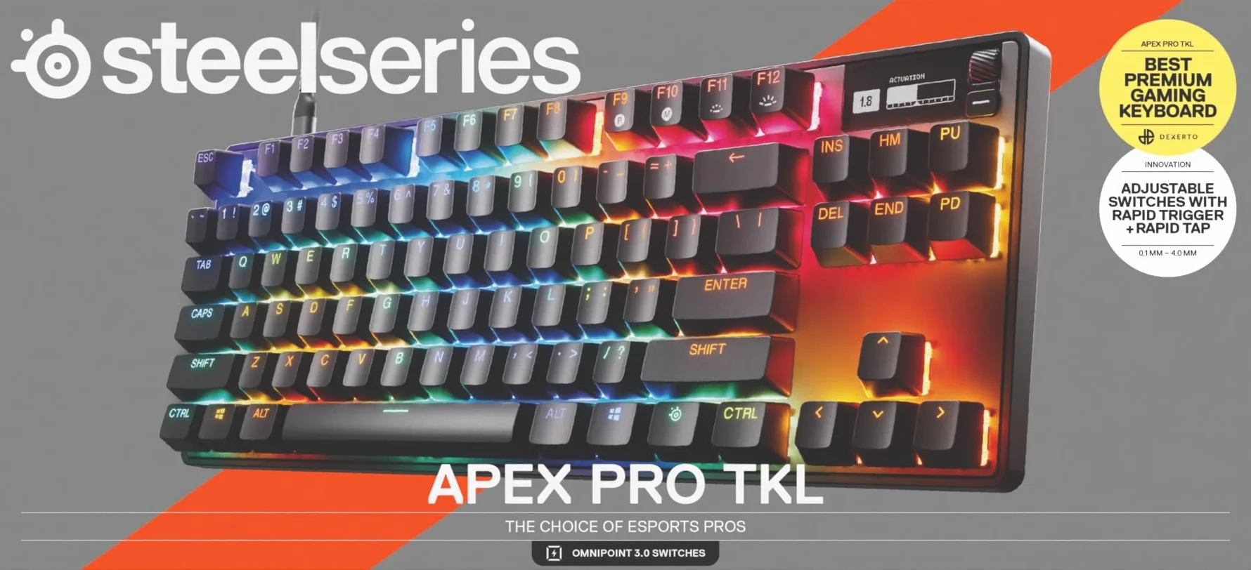 SteelSeries Apex Pro TKL Gen 3 Tastiera Meccanica Gaming HyperMagnetic OmniPoint 3.0 Switch Attuazione Regolabile Innesco Rapido Tocco Rapido SOCD OLED RGB USB-C UK QWERTY