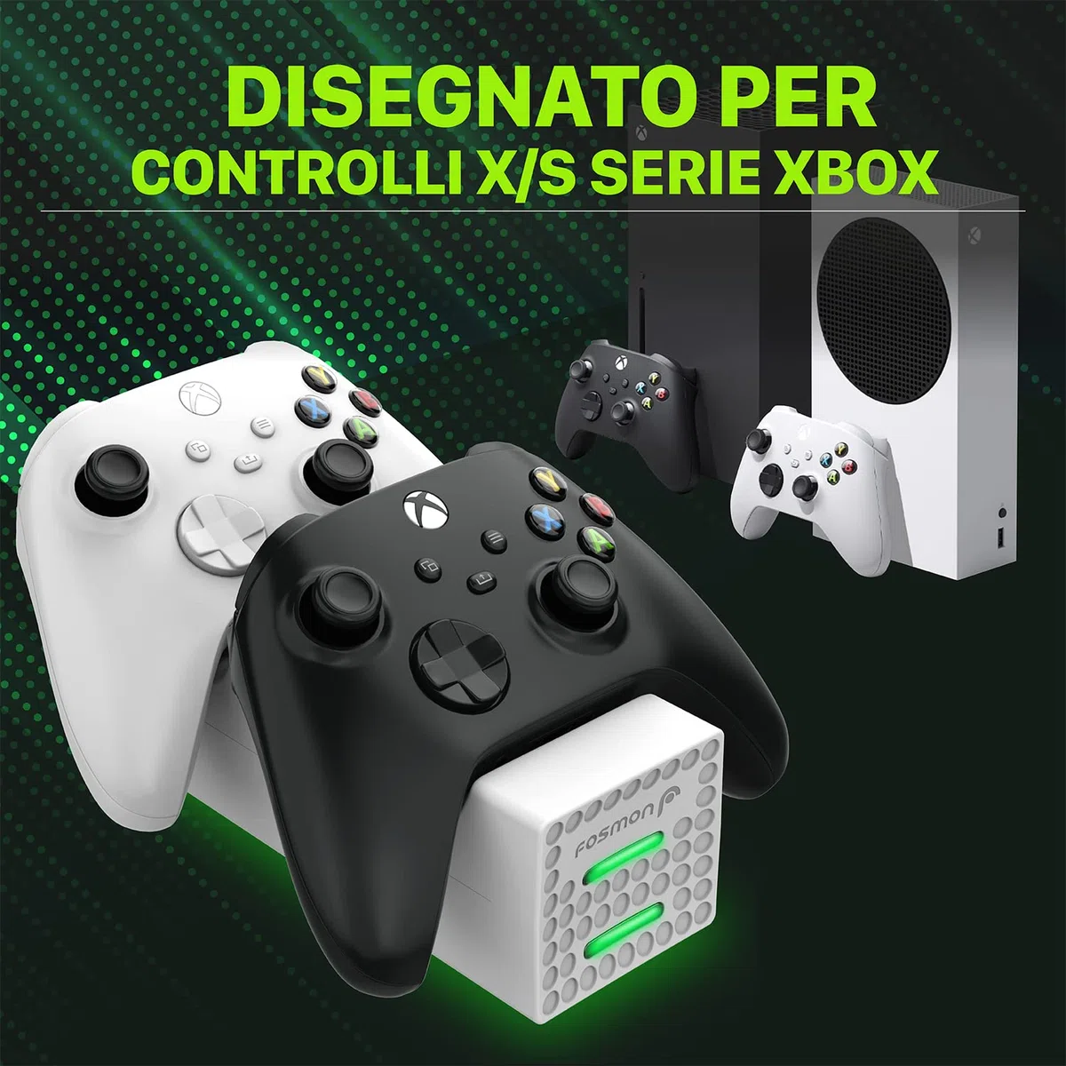 Fosmon Dual Stazione di Ricarica Compatible con Controller Xbox Series X/S 2020 (Non per Xbox One / 360), (Dual Slot) Caricabatteria Docking Station e 2X Batteria Ricaricabile - Bianca