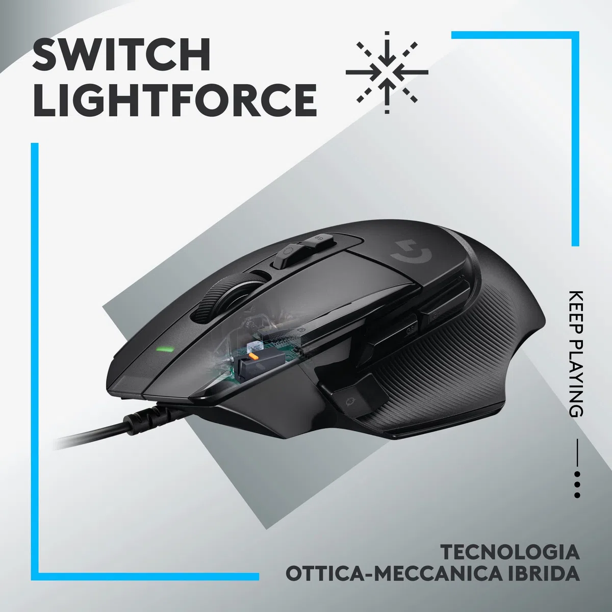 Logitech G G502 X Mouse Gaming Cablato - Switch Principali Ottico-Meccanici Ibridi LIGHTFORCE, Sensore per Gaming HERO 25K, Compatibile con PC, East Europe package - macOS/Windows - Nero