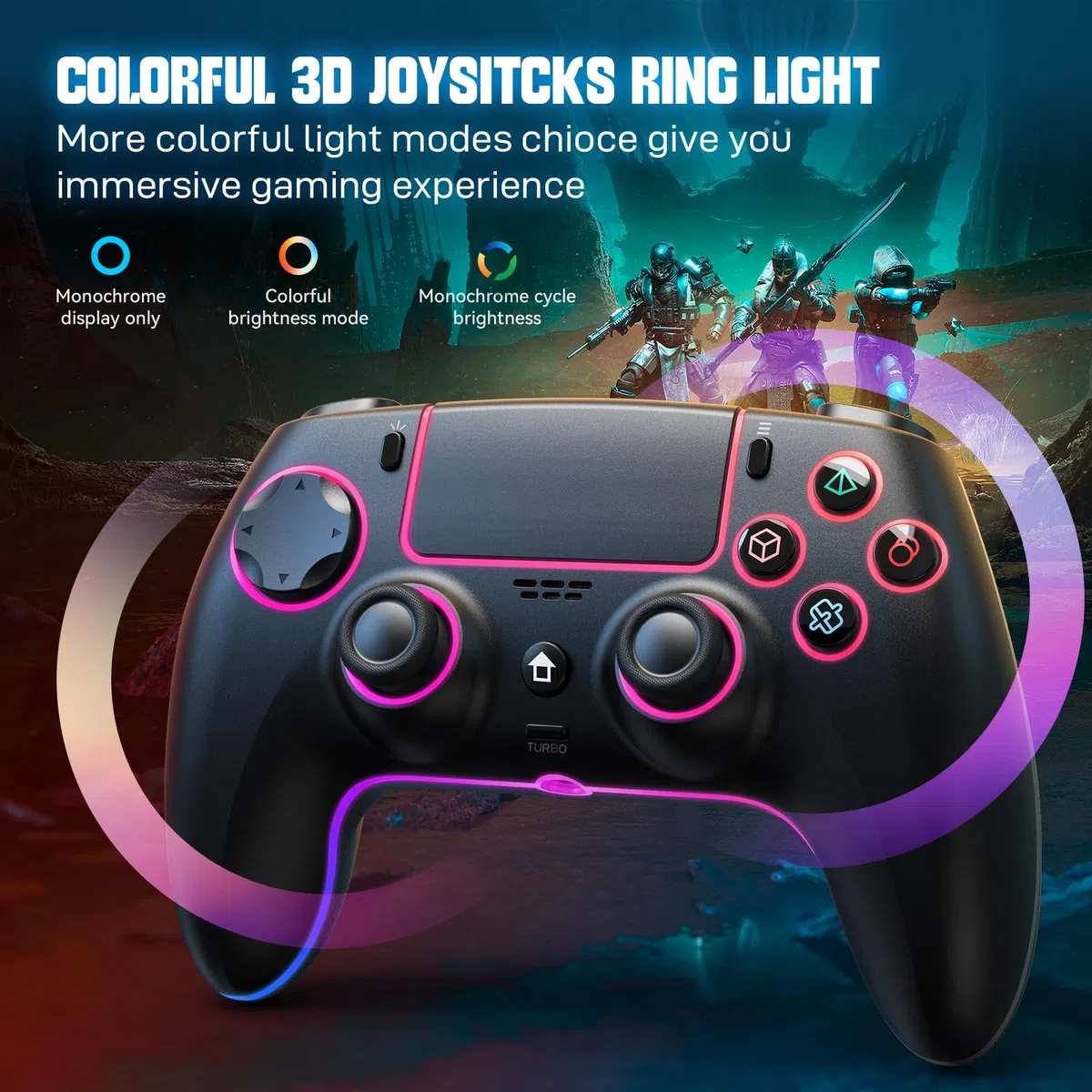 JORREP Controller wireless per PS5/Pro/Steam Deck/PC/MAC/iOS,gamepad con illuminazione RGB/doppia vibrazione/turbo/sensore di movimento/programmabile/collegamento auricolare/1500mAh di batteria (A)