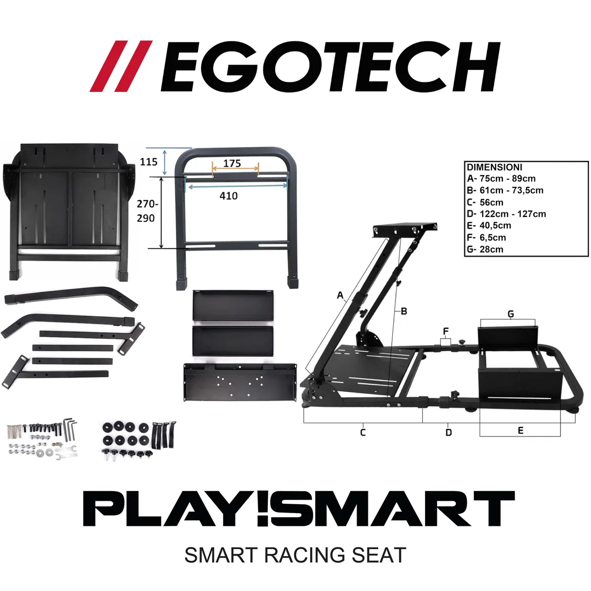 EGOTECH Smart Racing Seat Simulatore di Guida Pieghevole Regolabile