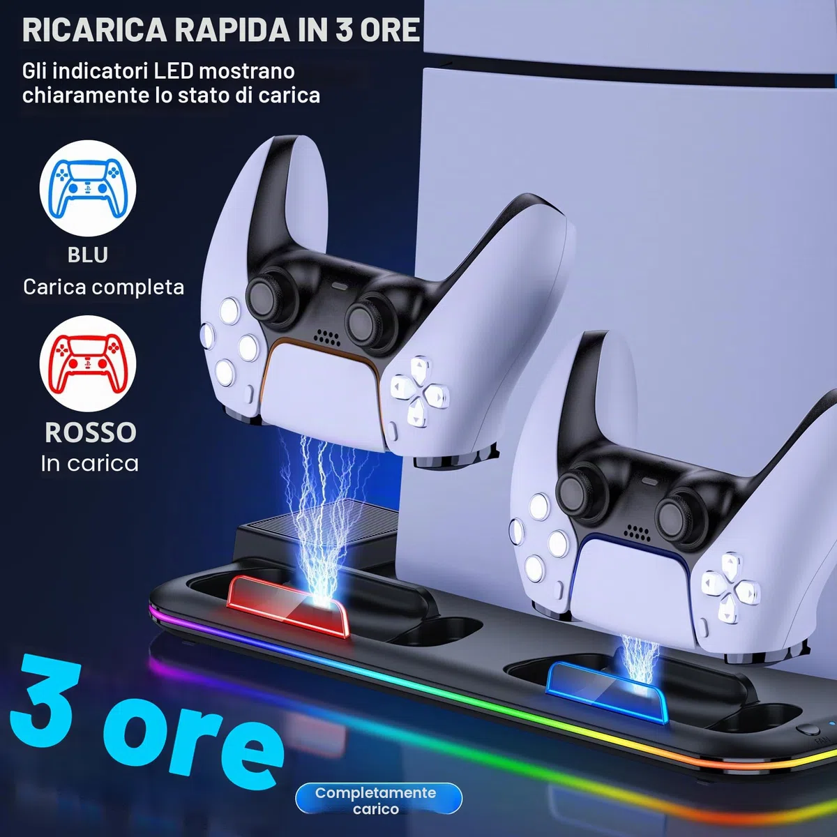HELLCOOL Base PS5 Slim, Supporto con Ventola di Raffreddamento/Luci RGB/Doppio Ricarica Controller/Supporto per Cuffie/15 Slot di Gioco, Stand per PS5 Disc/Digital Edition