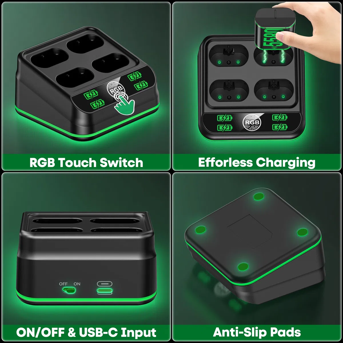 Batteria Ricaricabile per Controller Xbox 5580mWh con Caricabatterie 9 Modalità Illuminazione, Accessori Xbox