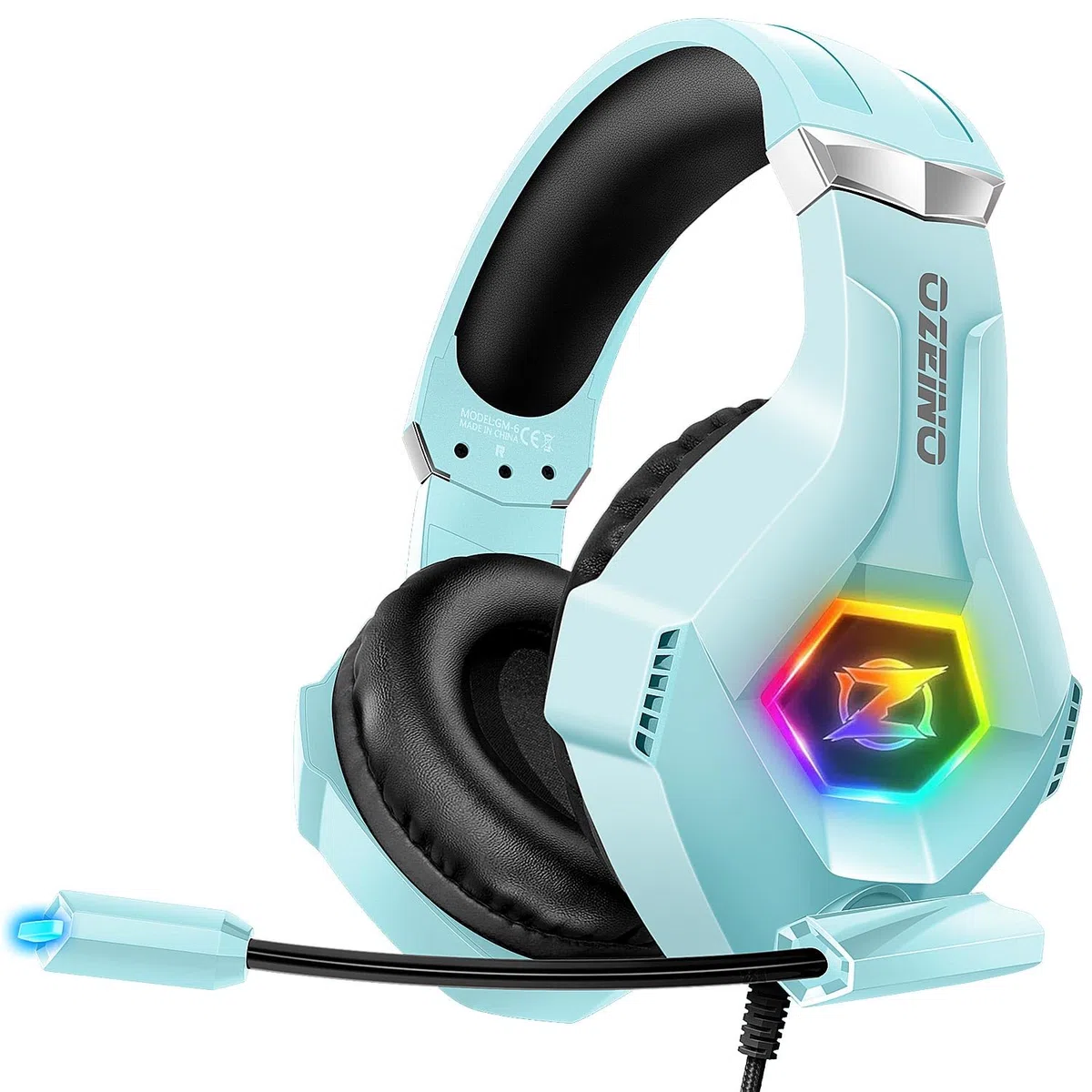 Cuffie da gaming Ozeino con microfono suono stereo illuminazione RGB per PS5 PS4 Xbox One PC Switch celeste