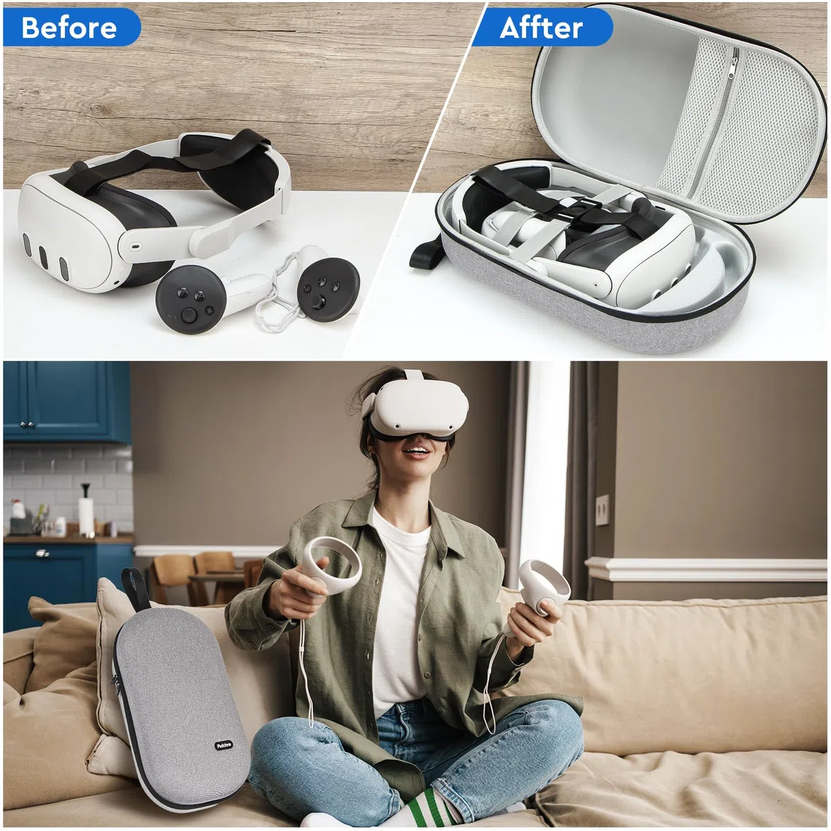 Pulchra VR Custodia da Viaggio Rigida Compatibile con Meta Quest 3/2, Oculus Quest 3/2, PICO4/4Pro, Grigio