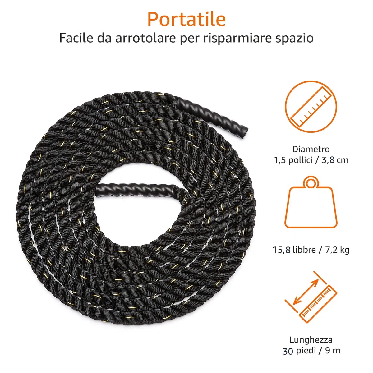 Amazon Basics Battle Rope, fune pesante da allenamento