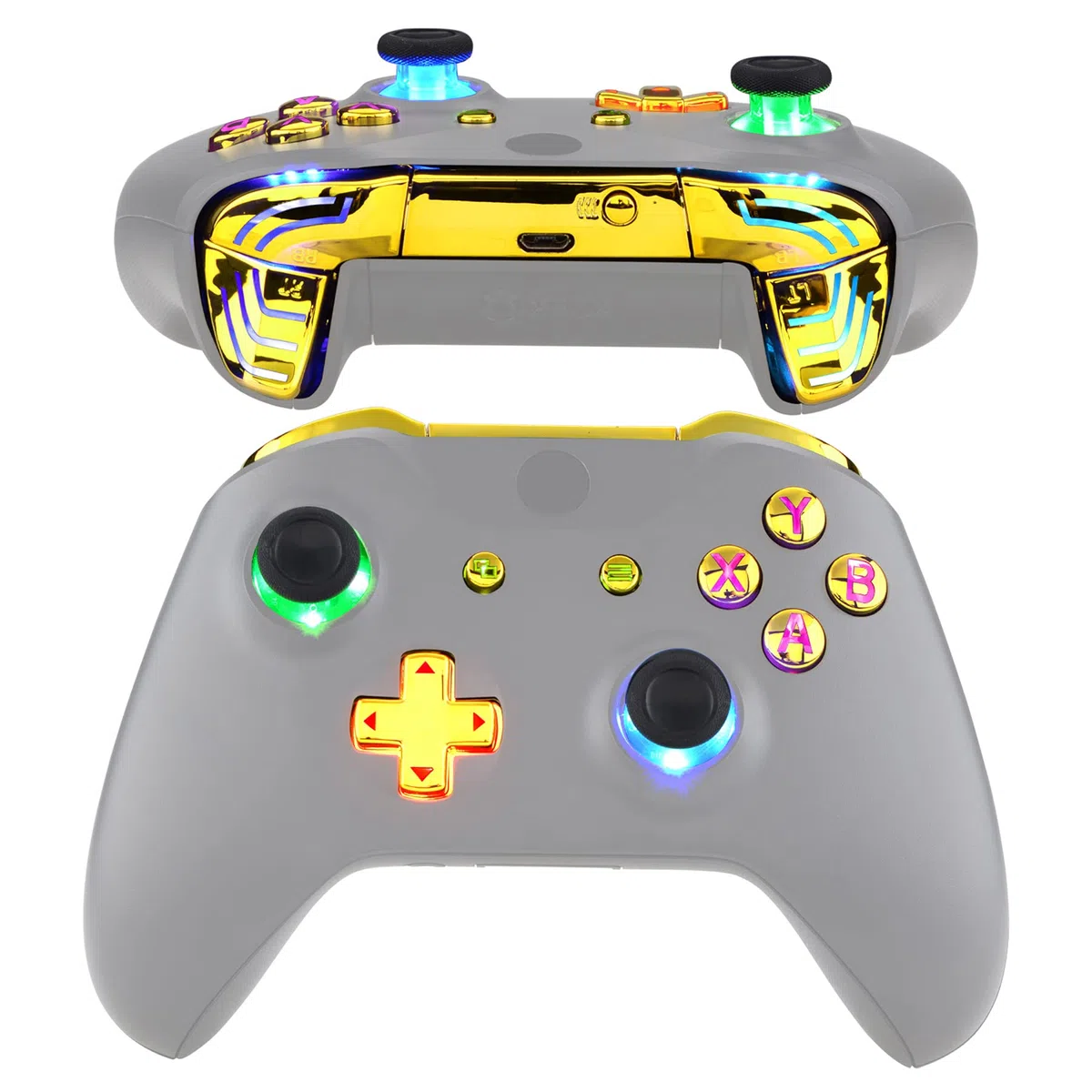 eXtremeRate Multicolori Tasti Luminosi DTFS LED Kit per Xbox One S X Controller Joystick Model 1708 D-pad Levette Analogiche Bumper Trigger Pulsante ABXY(NON Include Controller)-Oro Cromo