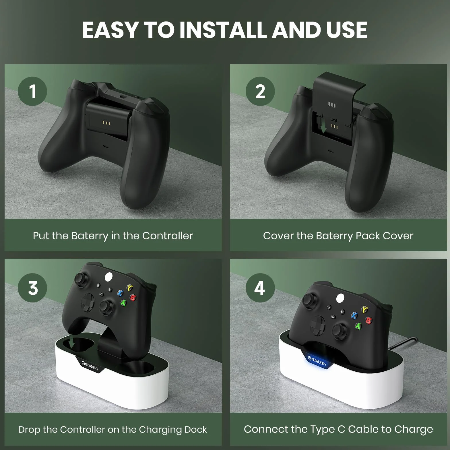 NEWDERY Solo Charger Station per controller wireless Xbox, dock di ricarica rapida, supporto di ricarica singolo per controller Xbox One/serie X|S