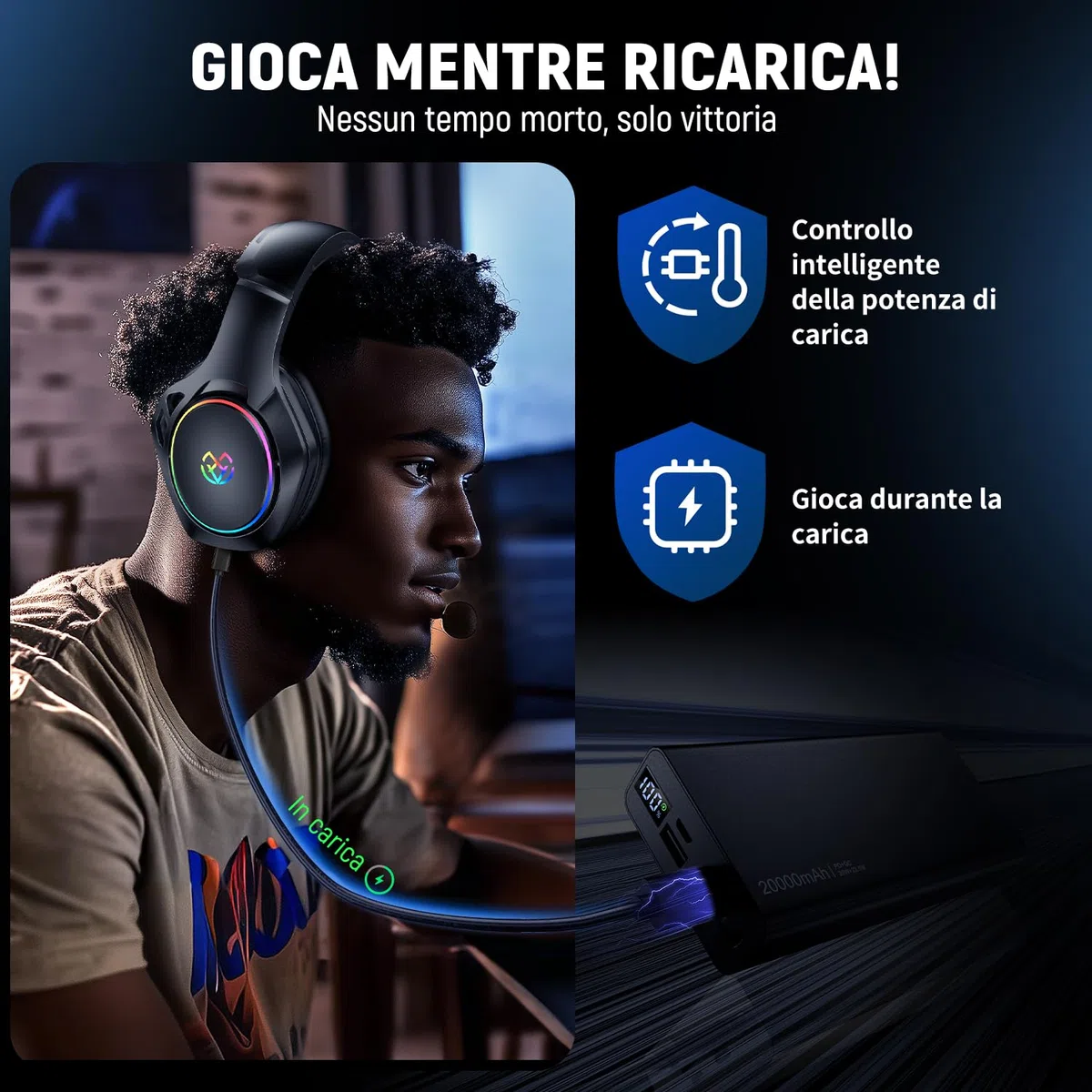 Tatybo Cuffie Gaming Wireless per PC/PS5/PS4, 2,4 GHz+Bluetooth 5.4 Dual Mode, Suono Surround 7.1, Durata 40 Ore