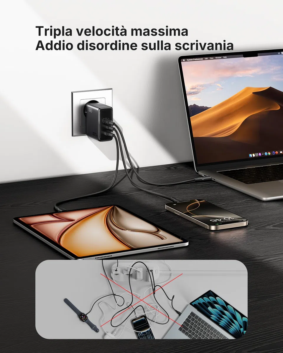 INIU 100W USB C Caricatore GaN Multiplo Presa Caricabatterie Alimentatore Rapido Compatto con Cavo per MacBook Pro Air iPad iPhone 17 16 15 Pro Max Samsung S25 S24 Ultra Switch 2 Xiaomi 15