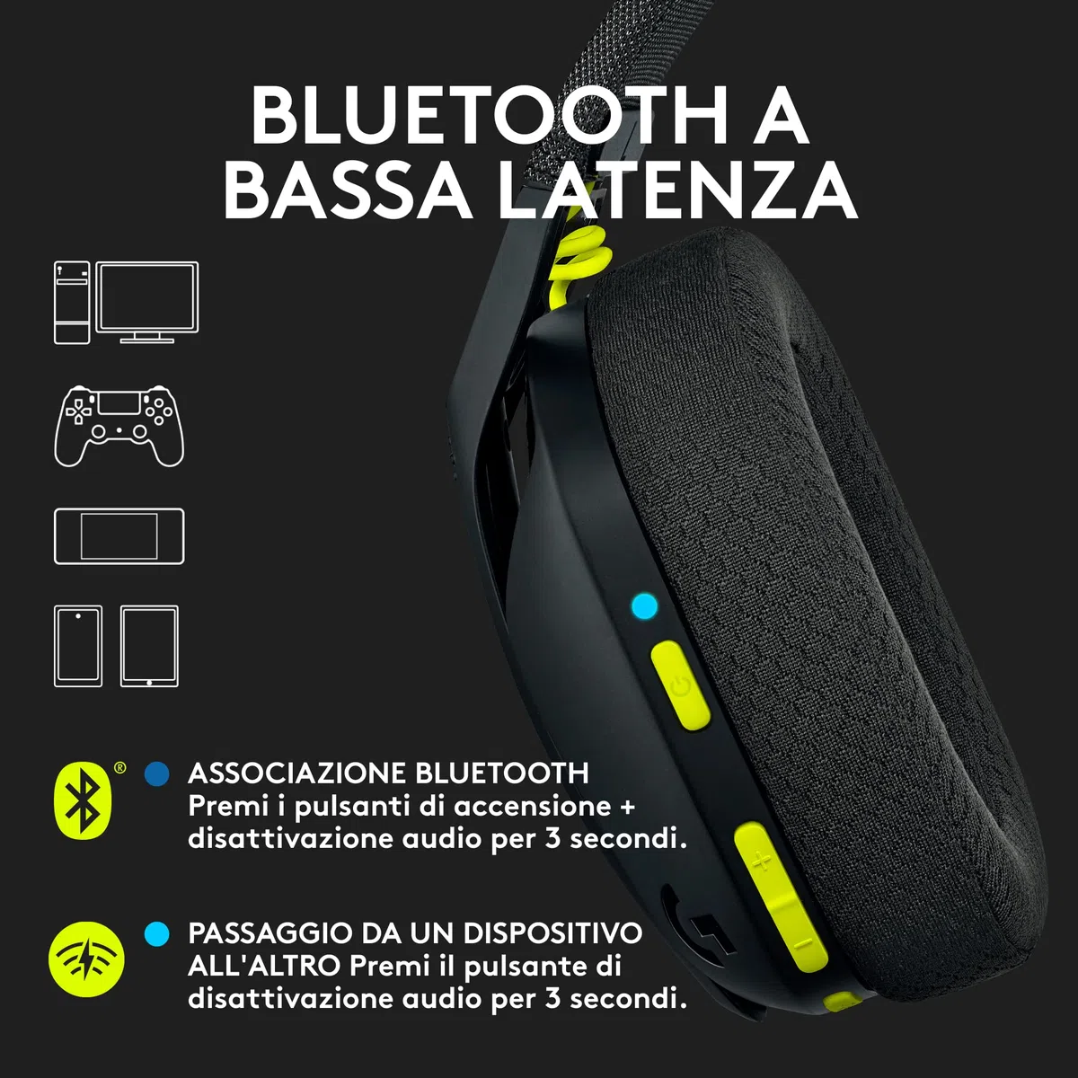 Logitech G G435 Lightspeed Wireless Bluetooth Gaming Headset Over-Ear Lightweight 18h Battery Dolby Atmos PC PS4 PS5 Switch Nero