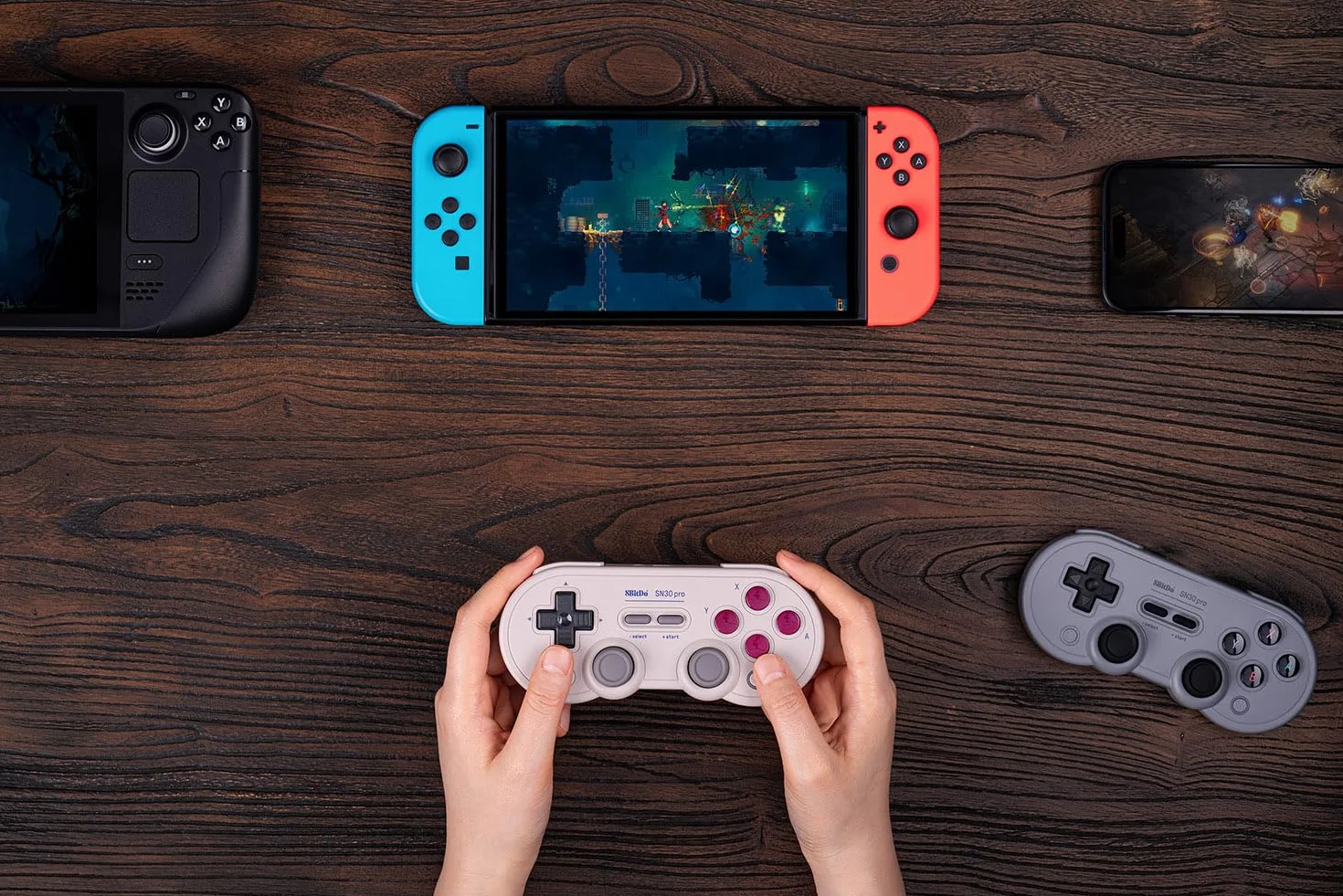 8BitDo SN30 Pro Bluetooth Controller with Hall Effect Joystick for Switch PC macOS Android Steam Deck & Raspberry Pi Gray