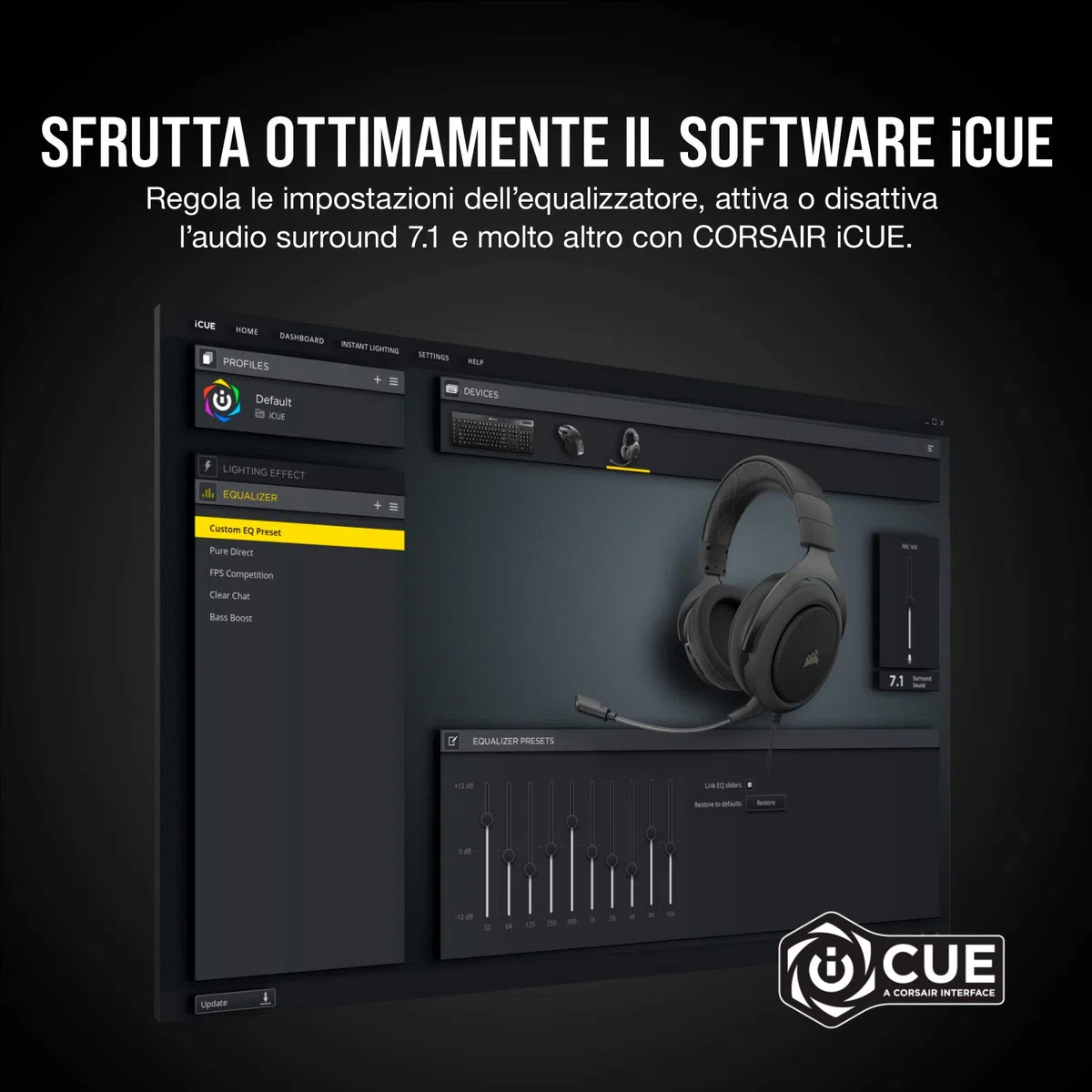 Corsair HS60 Pro Surround Cuffie Gaming con Microfono, Audio 7.1, Memory Foam, Rumore, Nero
