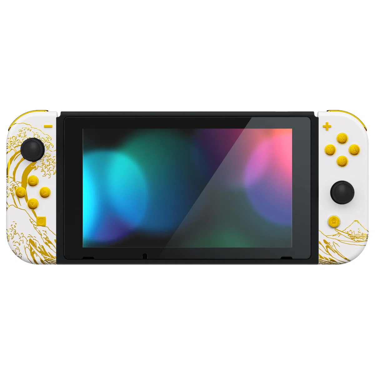 eXtremeRate Cover per Nintendo Switch,Custodia Tasti Pulsanti Kit per Joycon,Scocca Shell Grip DIY Ricambio per Console,Senza Controller-Grande Onda d'Oro Bianca