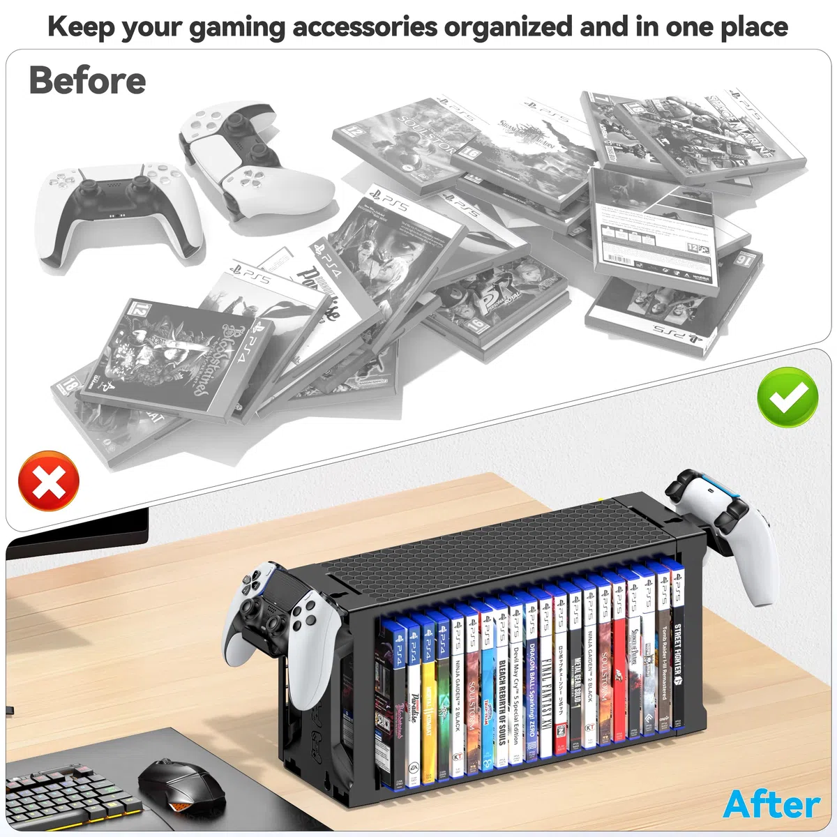 Supporto a Torre per 20 Dischi Videogiochi con Support Controller, Organizer Parete per Switch 2/PS5/PS4/Xbox One/Series