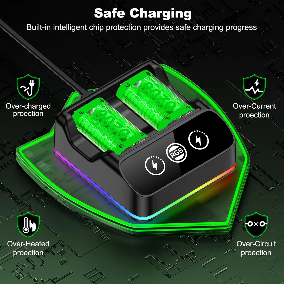 HELLCOOL Batteria per controller Xbox, 2 batterie ricaricabili da 6200 mWh con dock di ricarica Xbox/Cool RGB/cavo di ricarica, caricabatterie per Xbox Series X|S, Xbox One/Elite/S|X