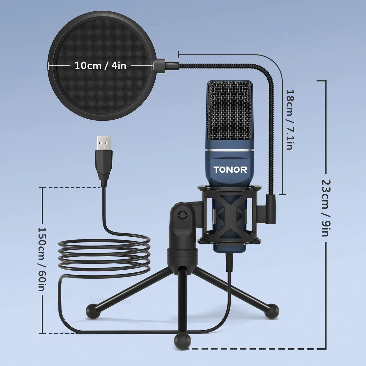 TONOR PC Microfono USB Cardioide Condensatore per Computer Gioco Mic Plug & Play con Treppiede e Filtro Pop per Registrazione Vocale, Podcasting, Streaming, Video di Youtube per Laptop PC Desktop