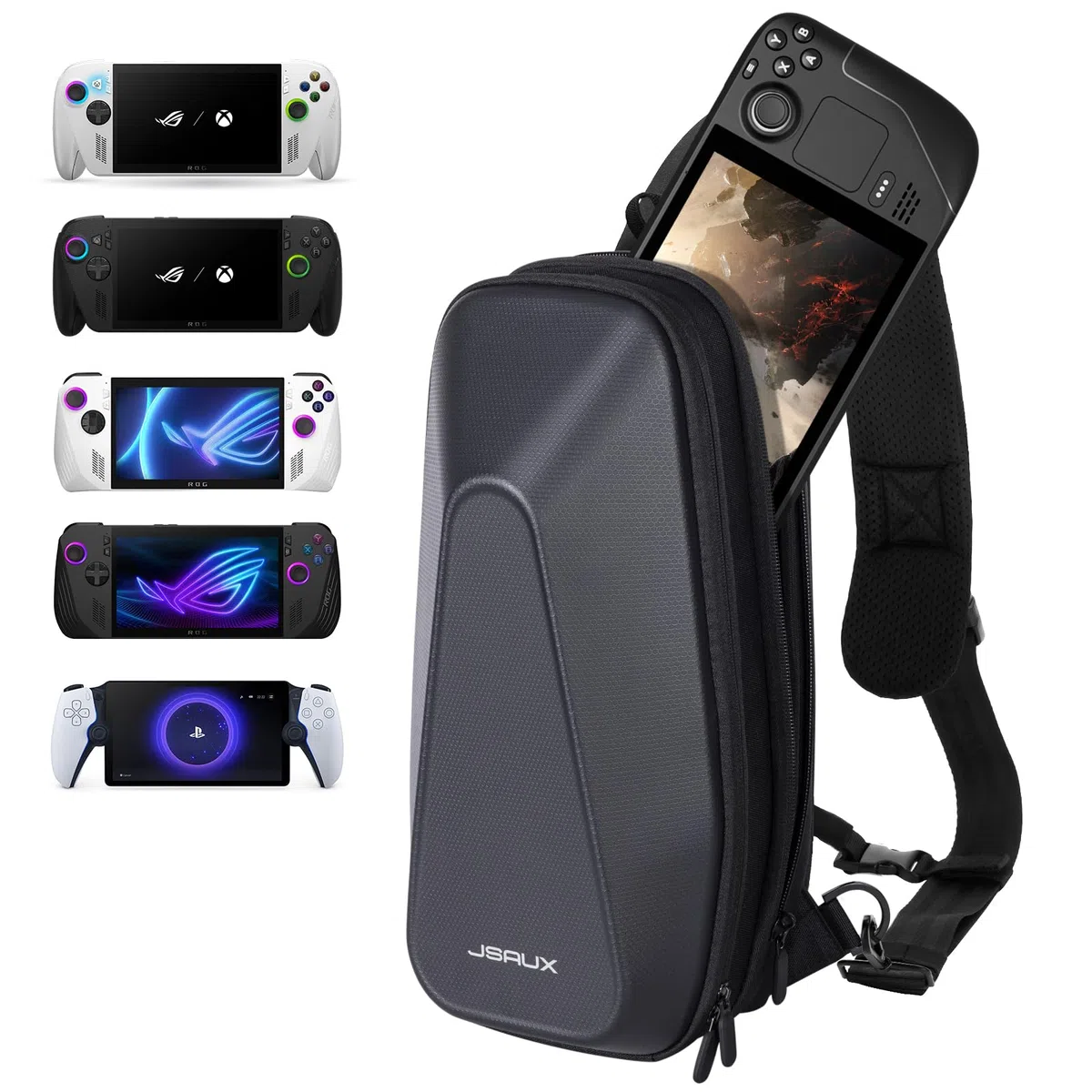 JSAUX Custodia per Steam Deck (OLED)/ASUS ROG Ally X/ROG Ally, Borsa a Tracolla Protettiva a Guscio Rigido di Grande Capacità con Tasche Compatibili per Switch/Playstation Portal e Accessori-BG0105X