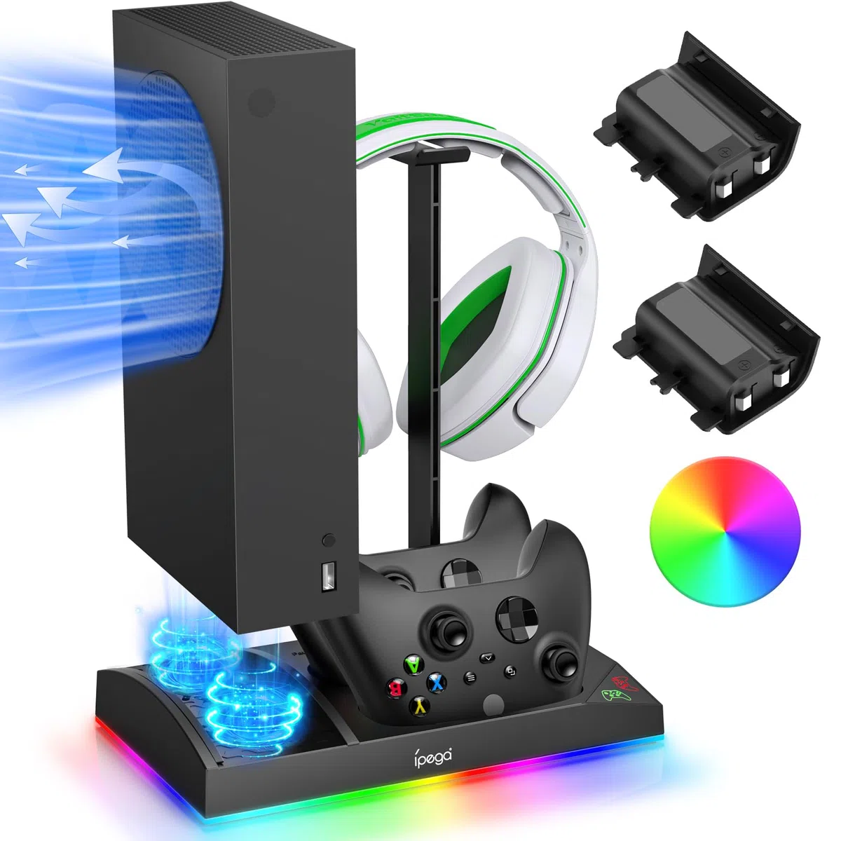 FYOUNG Upgrade - Supporto per ventola di raffreddamento RGB per console Xbox Series S con 15 luci colorate, Dual Controller stazione di ricarica per Xbox Series S accessori (nero)