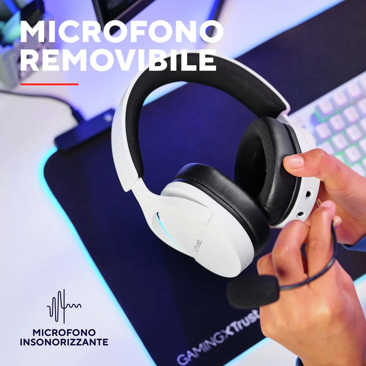 GXTrust 491W Fayzo Cuffie Gaming Wireless Bluetooth + 2.4 GHz, Audio Surround 7.1, Batteria da 22 Ore, 35% Plastica Riciclata, RGB Cuffie Bluetooth Over Ear PC PS5 PS4 Switch - Bianco