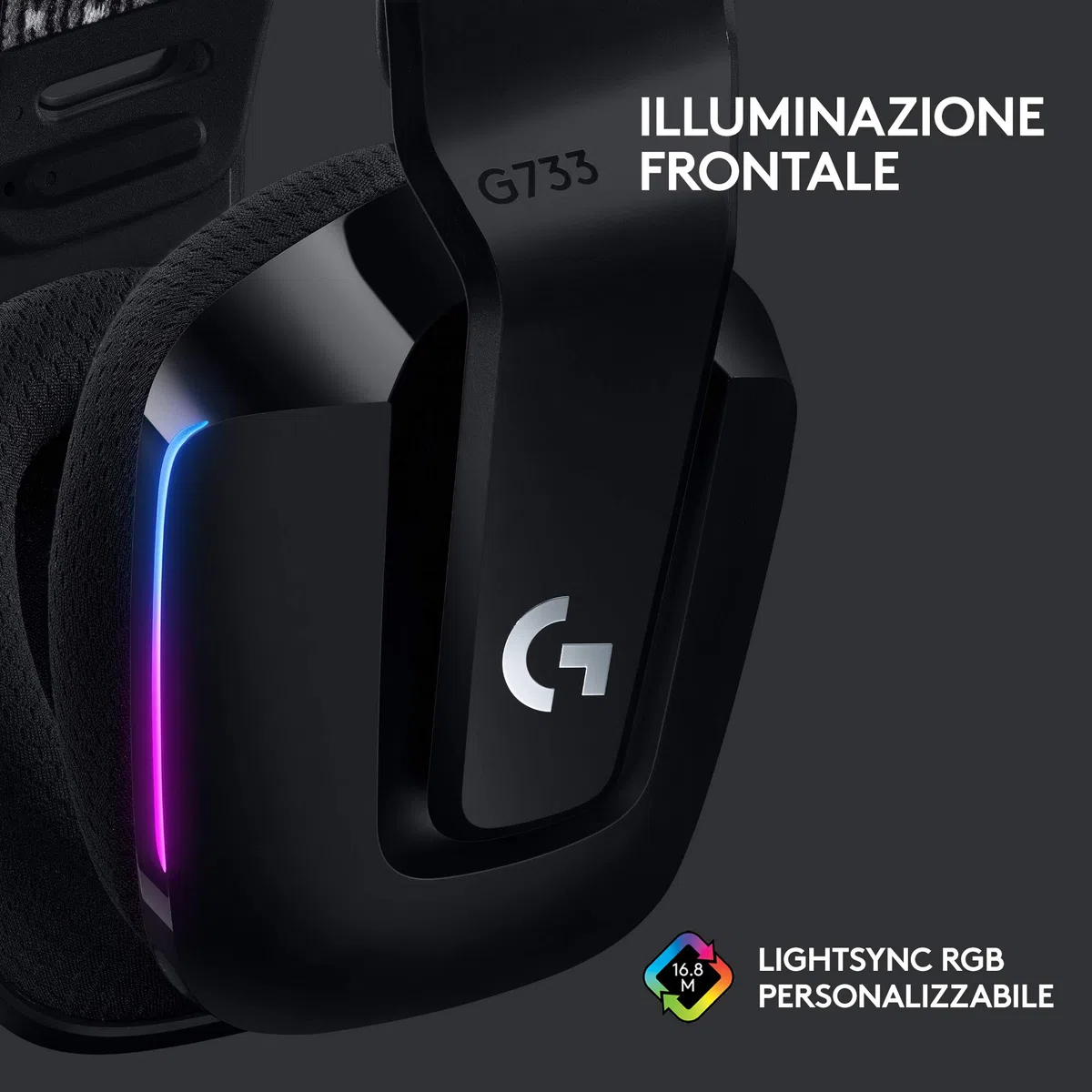 Logitech G733 LIGHTSPEED Wireless Gaming Headset with Microphone, LIGHTSYNC RGB, Blue VO!CE, PRO-G Audio - Nero