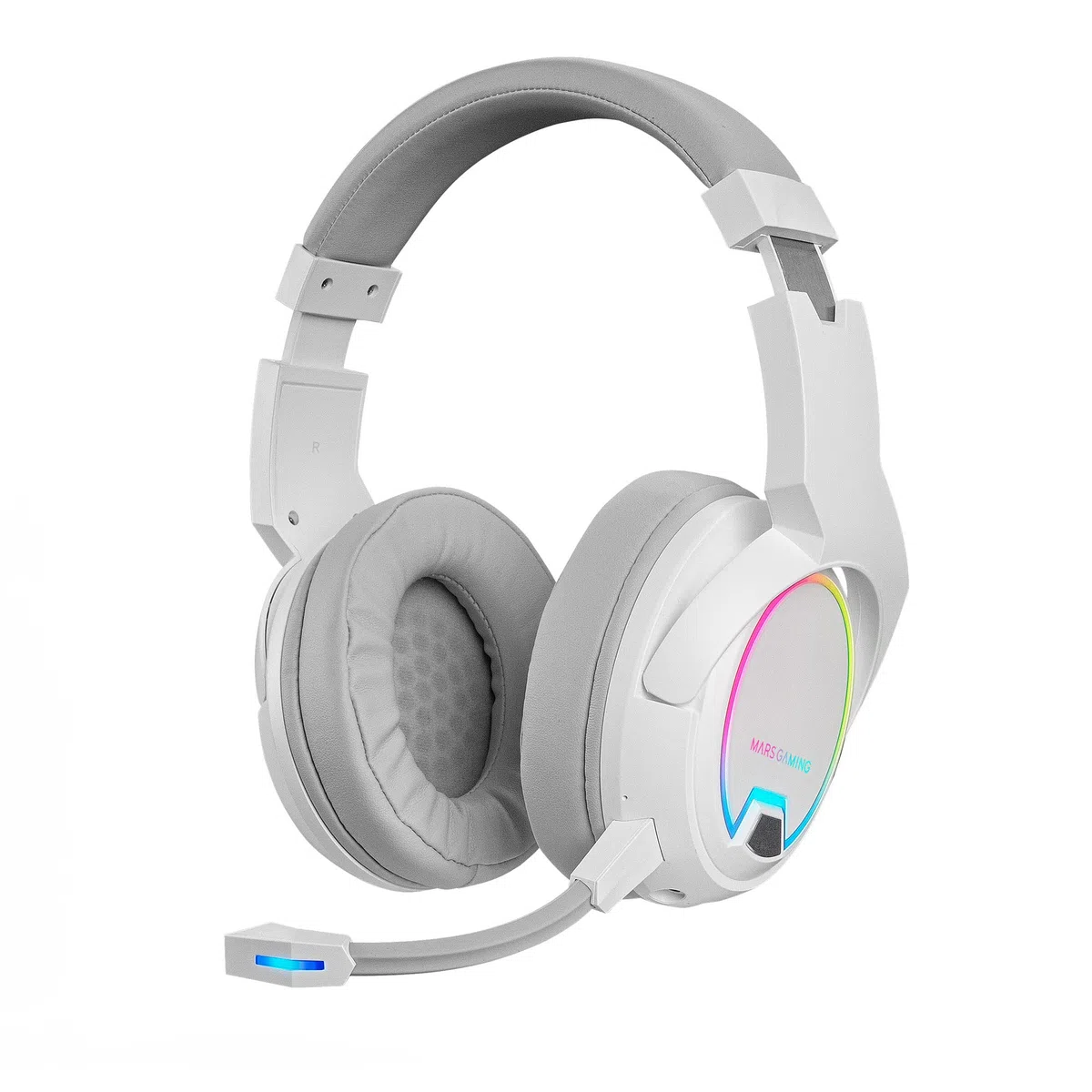 Mars Gaming MHW-100 Bianco Cuffie Wireless ARGB Flow Microfono ENC Rimovibile Ultraleggero Cancellazione Passiva Rumore Compatibilità Universale
