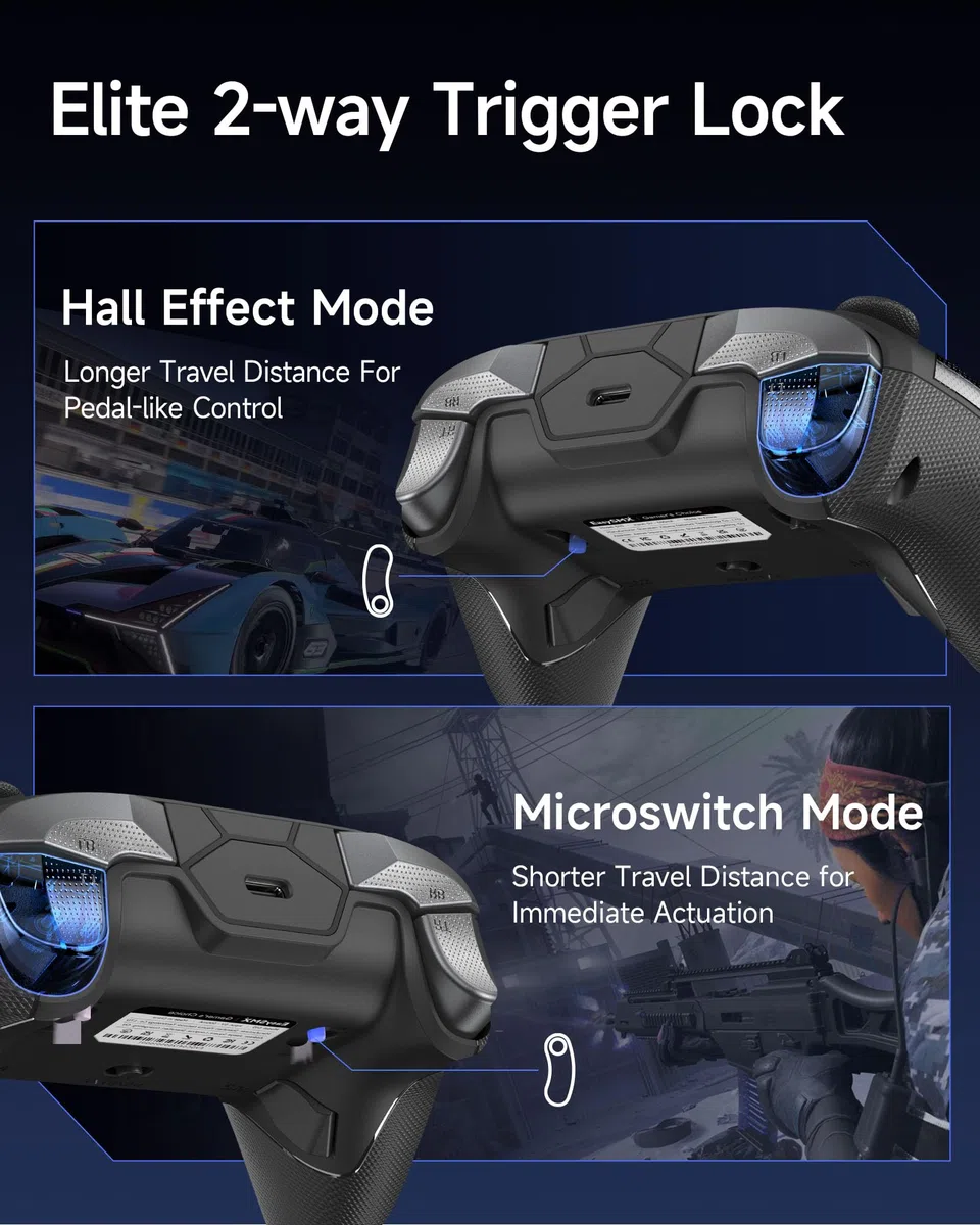 EasySMX D10 Controller PC Wireless – Joystick TMR, Grilletti Dual-Mode, Tasti Meccanici, Polling 1000Hz, RGB – Bluetooth Gaming Controller per PC/Switch/Switch 2/ iOS con Dock di Ricarica–Nero
