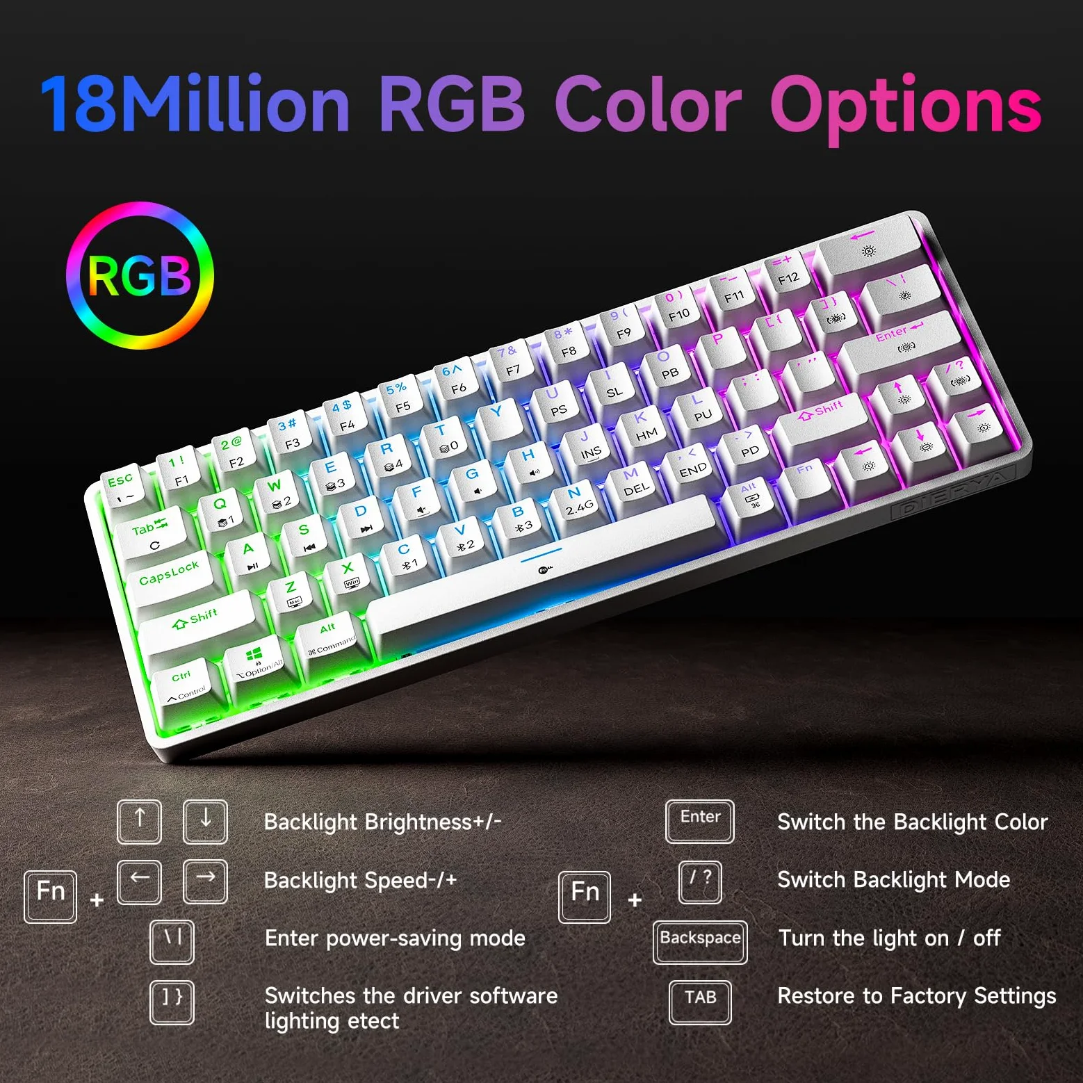 Dierya DK63 Tastiera Gaming Wireless Meccanica 60% 2.4Ghz Bluetooth Type-C RGB Retroilluminazione Bianco