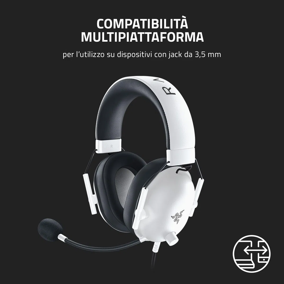 Razer BlackShark V2 X Cuffie da Gioco Esports Cablate Driver TriForce 50 mm Microfono HyperClear Audio Surround 7.1 Bianco