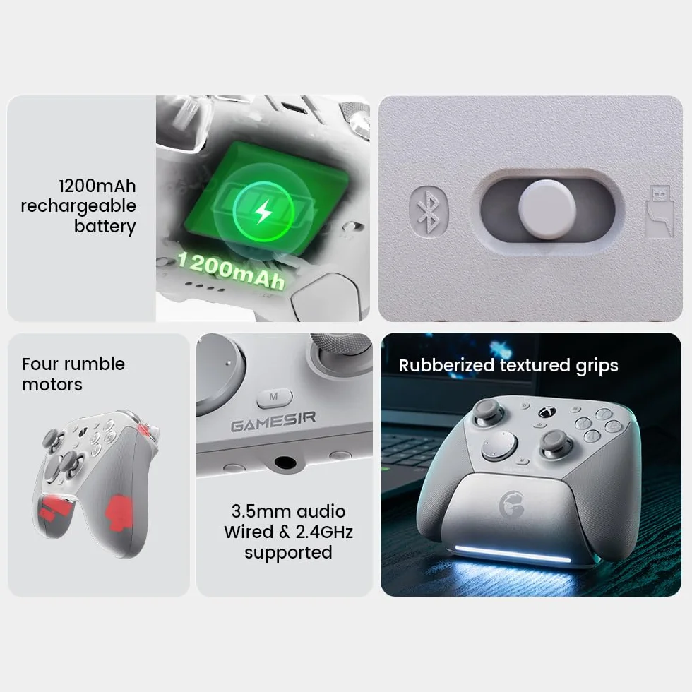 GameSir G7 Pro Controller 1000Hz Stazione Ricarica per Xbox Series X|S, Xbox One, PC, Android - Joystick TMR, Grilletti Regolabili, 4 Tasti Programmabili - Bianco Mecc