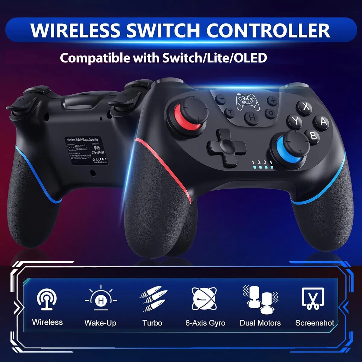 Set di 2 controller 2026 Controller Switch migliorato Nintendo Switch Controller per Switch/Switch OLED/Switch Lite, Switch Pro Controller con Double Shock, giroscopio a 6 assi e funzione Turbo