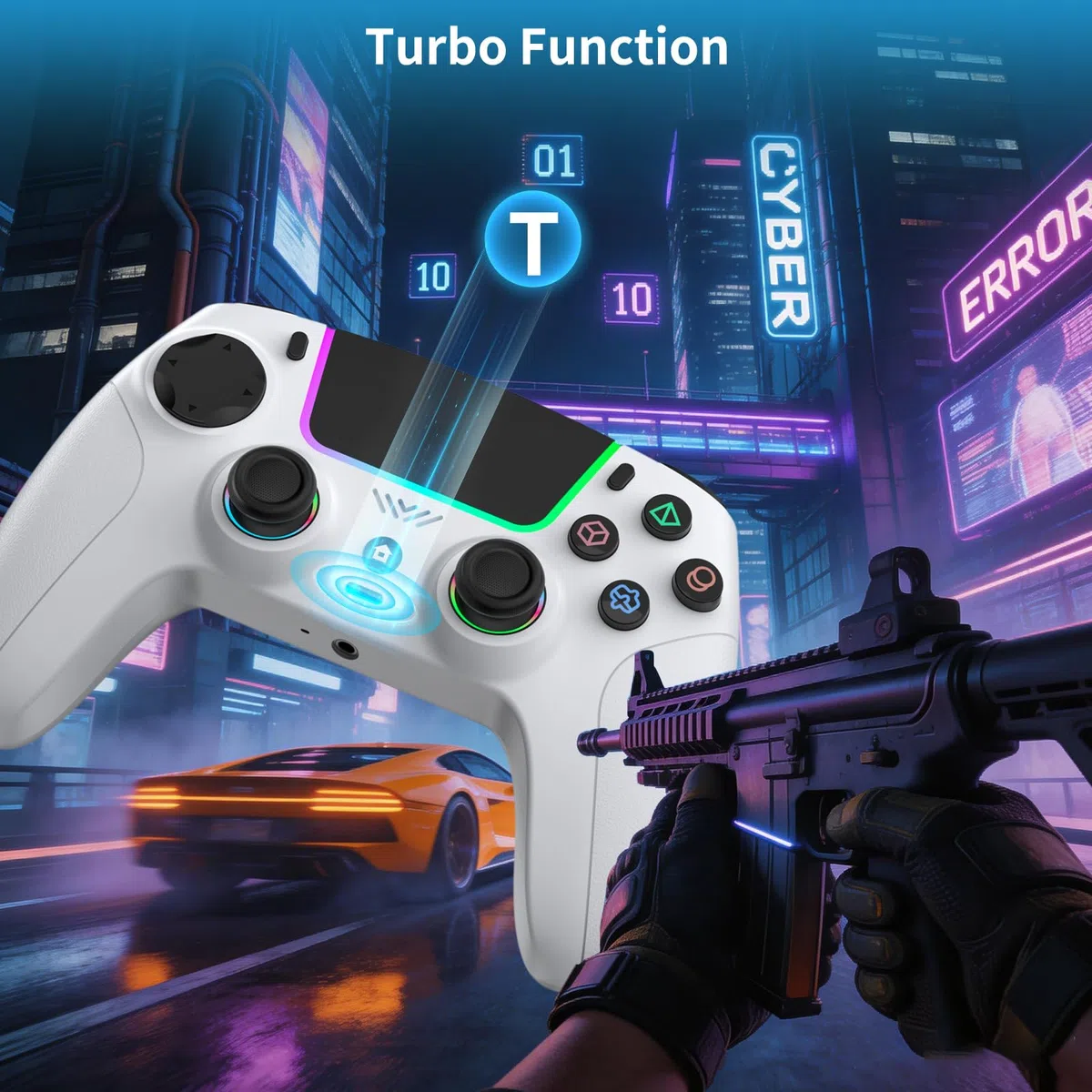 JORREP 2pcs Controller per PS4,wireless Controller joystick compatibile con PS4/PS3/Pro/Steam Deck/PC,con illuminazione RGB, doppia vibrazione, funzione Turbo,sensore di movimento, programmabile