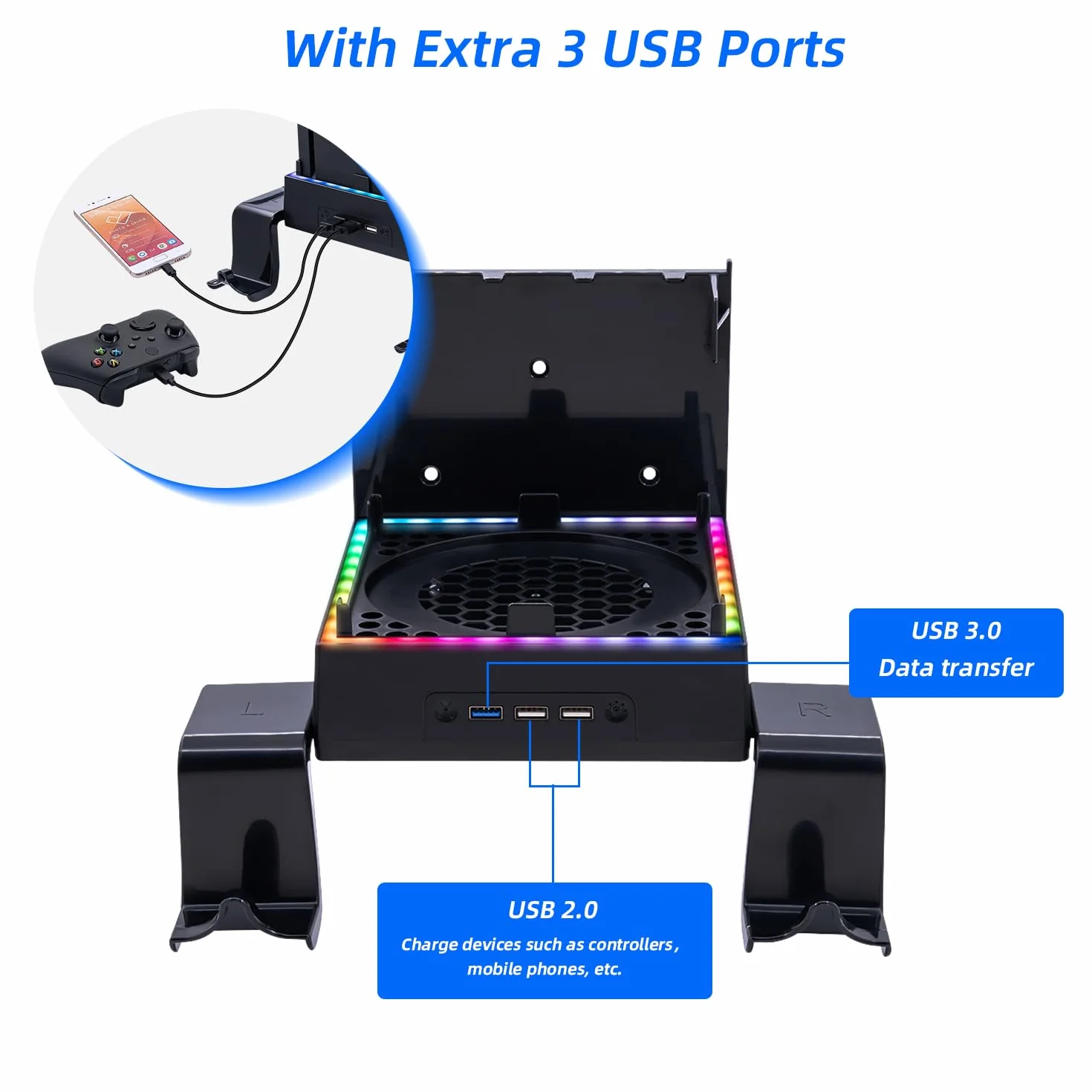 Mcbazel Xbox Series X Kit Montaggio Parete con Ventola Raffreddamento LED RGB, Staffa Raffreddamento regolabile Velocità USB