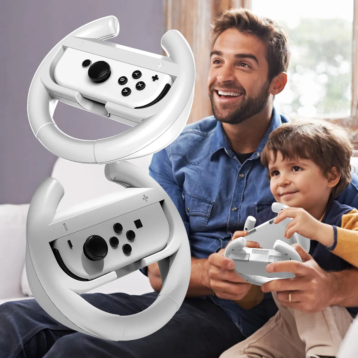 Volante Compatibile con Nintendo Switch/Switch OLED,3 in1 Joy-con Volante da Corsa Switch/OLED Controller Handle Accessori per Mario Kart 8 Deluxe,Bianco