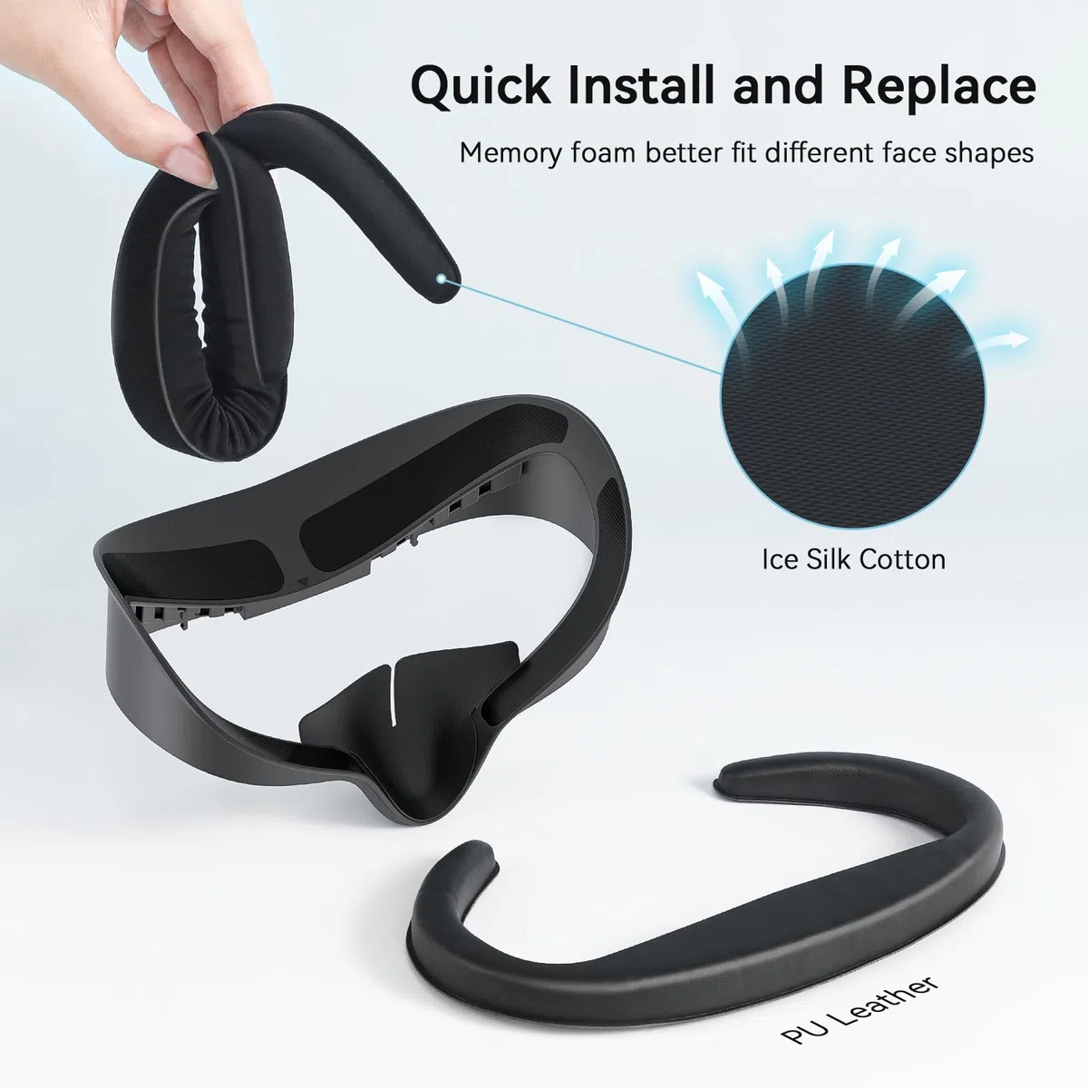 AMVR Facial Interface Face Pad Cover compatibile con Meta Quest 3S, cuscino facciale in PU e cotone traspirante Ice Silk