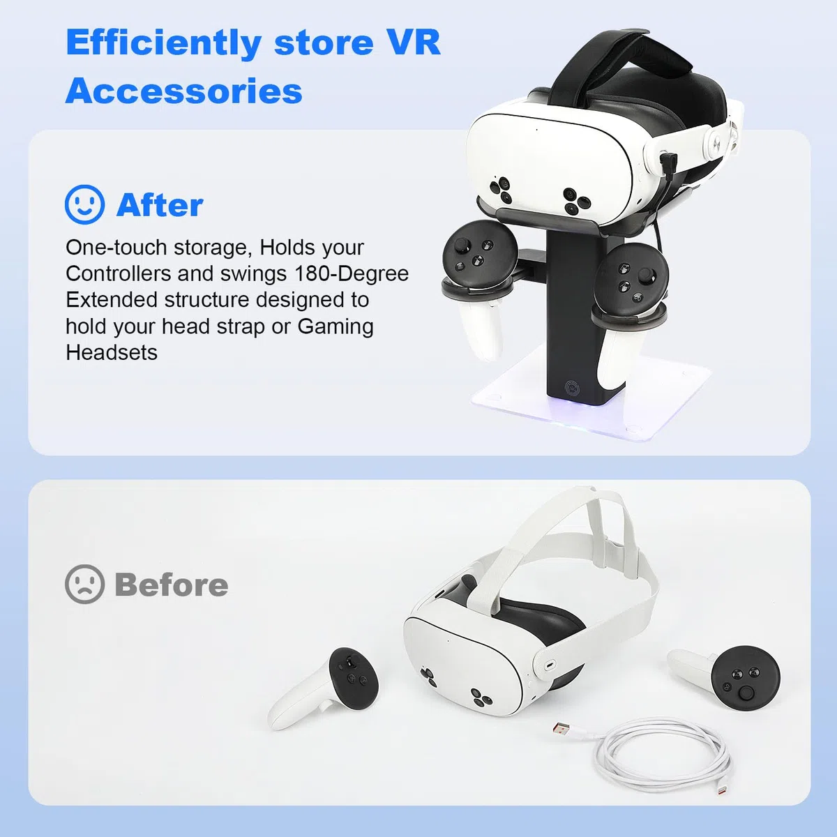 Dock di ricarica Oculus/Meta Quest 3S/Quest 3/Quest 2/Quest Pro RGB LED verticale supporto VR cuffie bianco