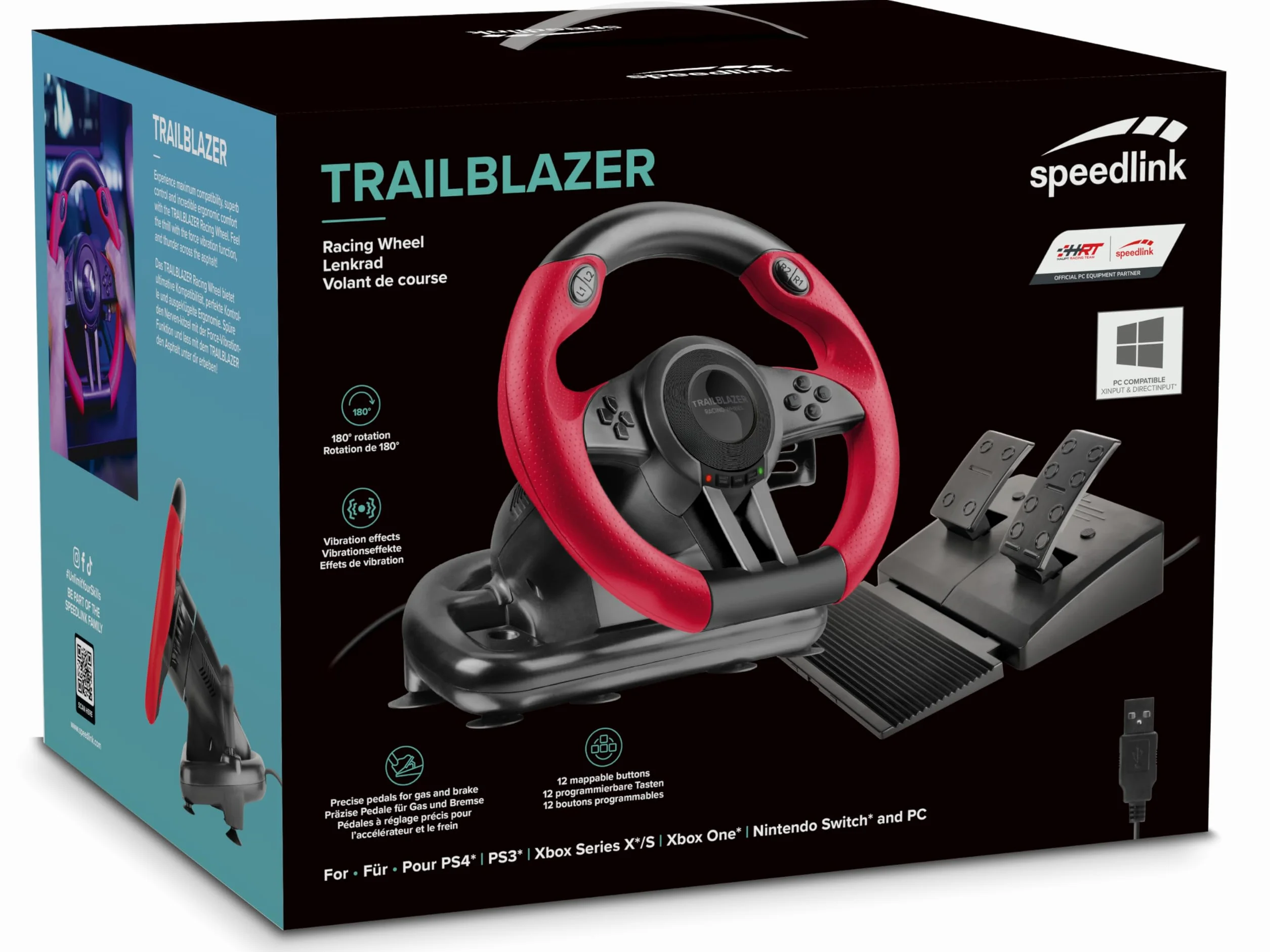 Speedlink TRAILBLAZER Racing Wheel Volante da gioco PS3 PS4 Xbox Series X S One PC paletta cambio leva cambio pedali regolabili nero rosso