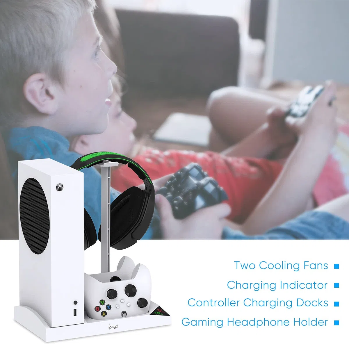 Xbox Series S Supporto Ventola Raffreddamento Verticale Aggiornato con Stazione Dock Doppio Controller e 2 Batterie 1400 mAh