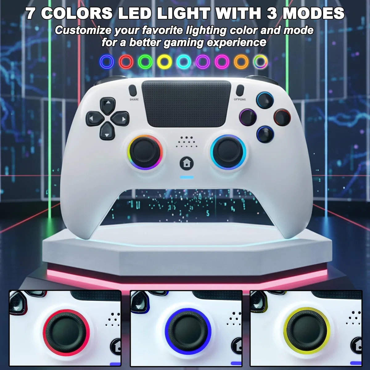 Kontroler Bezprzewodowy DuLingKer z Efektem Halla dla PS4/Pro/Slim, Joystick z RGB i Wibracjami