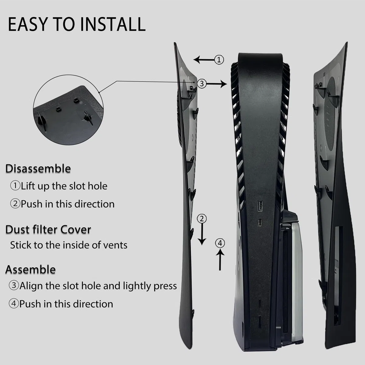 Dobewingdelou Placche con prese d'aria di raffreddamento e filtro antipolvere per edizione disco Piastra frontale Coperchio console Piastra laterale di ricambio Accessori ABS Nero