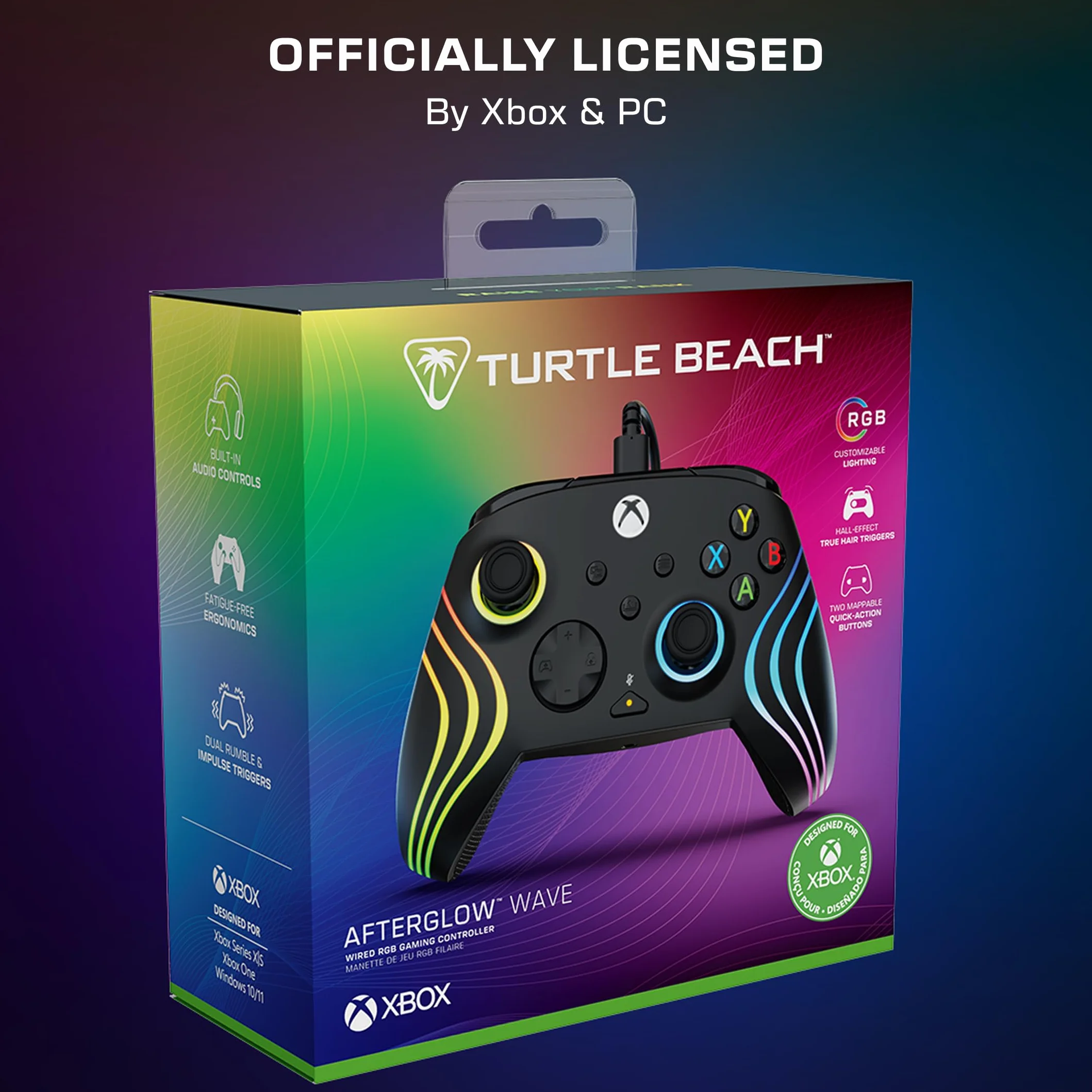 Turtle Beach Afterglow Wave Nero Controller Gamepad RGB cablato per Xbox Series XS, Xbox One e Windows