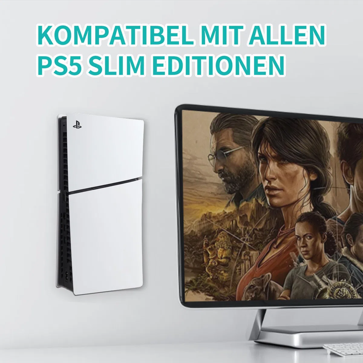 Marvelights Supporto da parete PS5 Slim per disco e digitale, fissaggio verticale Playstation5 Slim console robusta, con viti e apertura di ventilazione, Nero