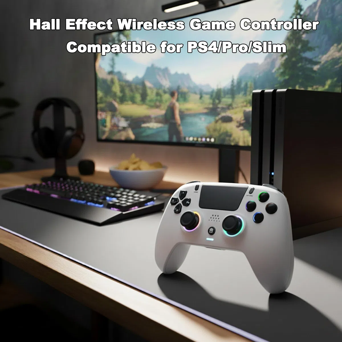 Kontroler Bezprzewodowy DuLingKer z Efektem Halla dla PS4/Pro/Slim, Joystick z RGB i Wibracjami