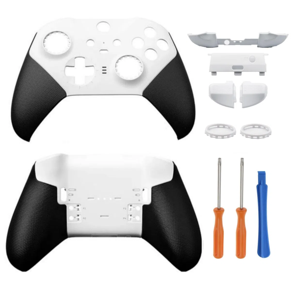 Hzxkqmil Set di Guscio di Ricambio per Xbox Elite Controller Series 2 - Core Bianco, Custodia Anteriore Coperchio Posteriore + Pulsante di Attivazione LB RB LT RT Paracolpi Anello Joystick Accessori