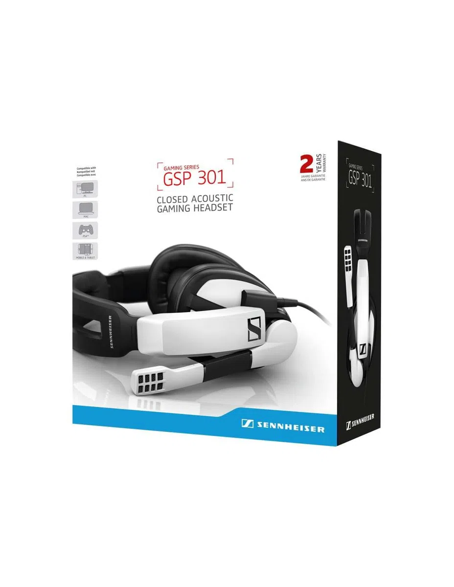 Sennheiser GSP 301 Cuffie da gioco con microfono cancellazione rumore, ribaltabili, ergonomiche, bianche