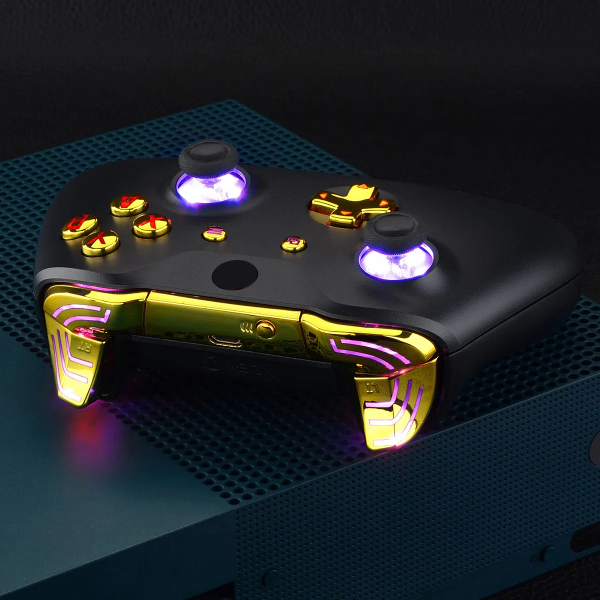 eXtremeRate Multicolori Tasti Luminosi DTFS LED Kit per Xbox One S X Controller Joystick Model 1708 D-pad Levette Analogiche Bumper Trigger Pulsante ABXY(NON Include Controller)-Oro Cromo
