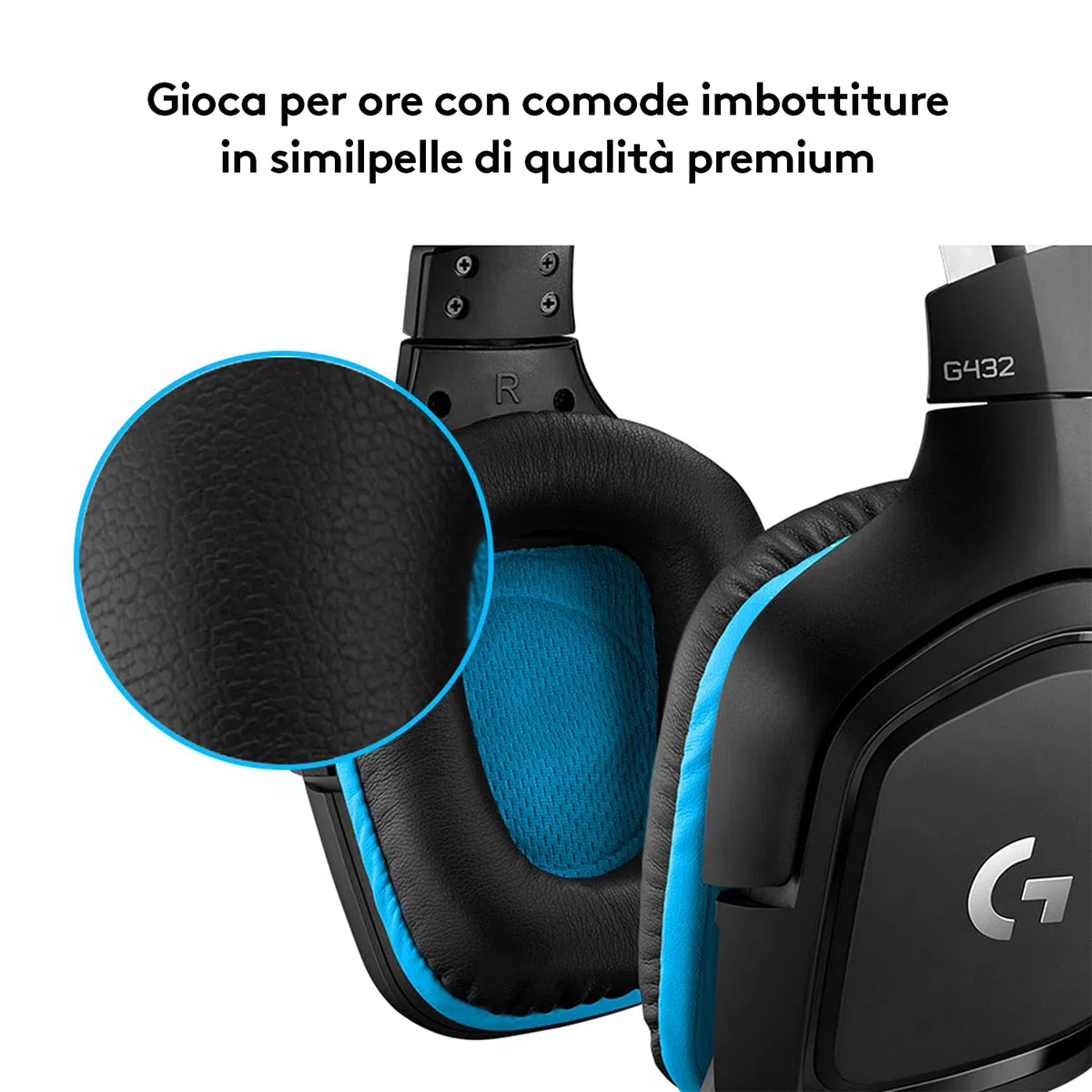 Logitech G G432 Cuffie Gaming Cablate, Audio Surround 7.1, Driver 50 mm, Jack USB 3.5 mm, Microfono Flip-to-Mute, Nero/Blu
