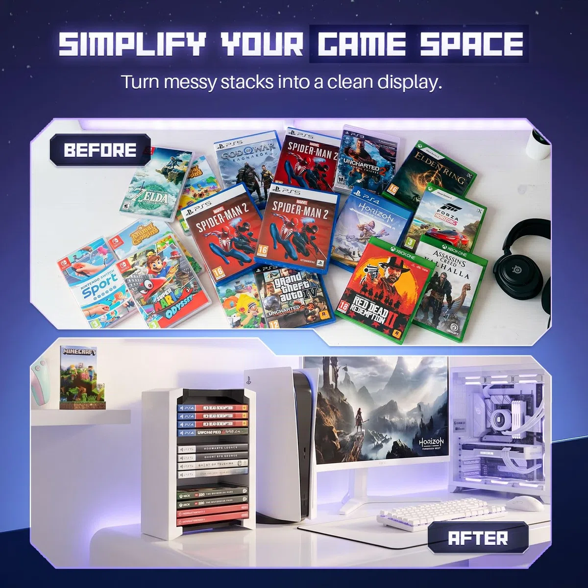 TNP Torre di archiviazione videogiochi custodia 12 CD Blu-ray supporto DVD scaffale verticale organizer PS5 Playstation 4 Nintendo Switch Xbox